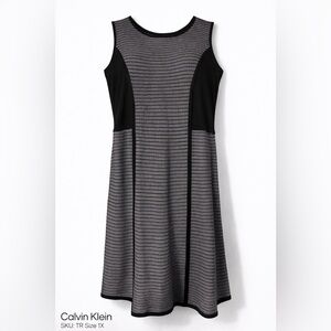 Calvin Klein Striped Black and Gray Midi Dress
